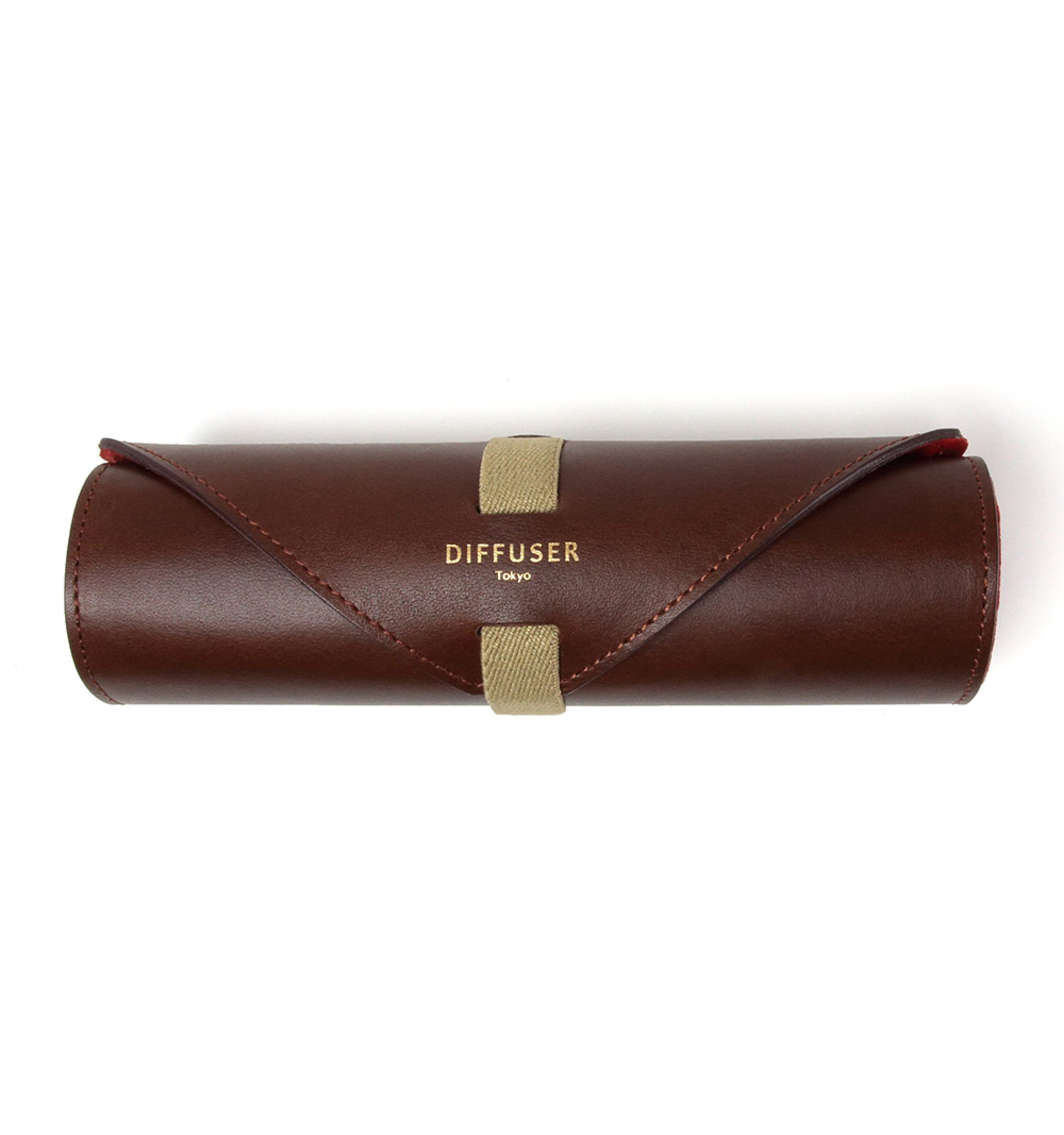 DIFFUSER TOKYO / OIL LEATHER ROLL EYEWEAR CASE / DARK BROWN & RED