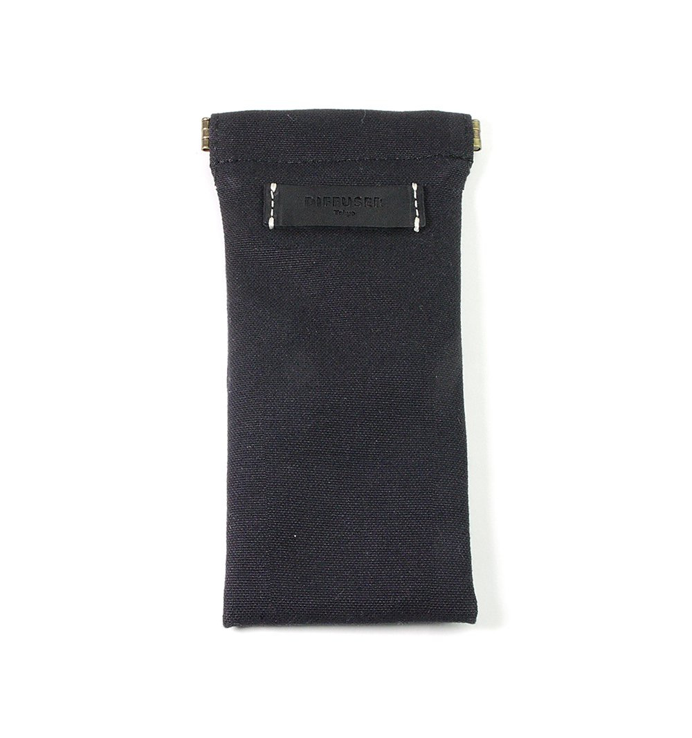 DIFFUSER TOKYO / COTTON CANVAS SOFT EYEWEAR CASE / BLACK & BLACK LEATER