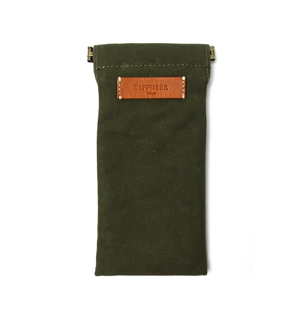 DIFFUSER TOKYO / COTTON CANVAS SOFT EYEWEAR CASE / MILITARY GREEN & ORANGE LEATER