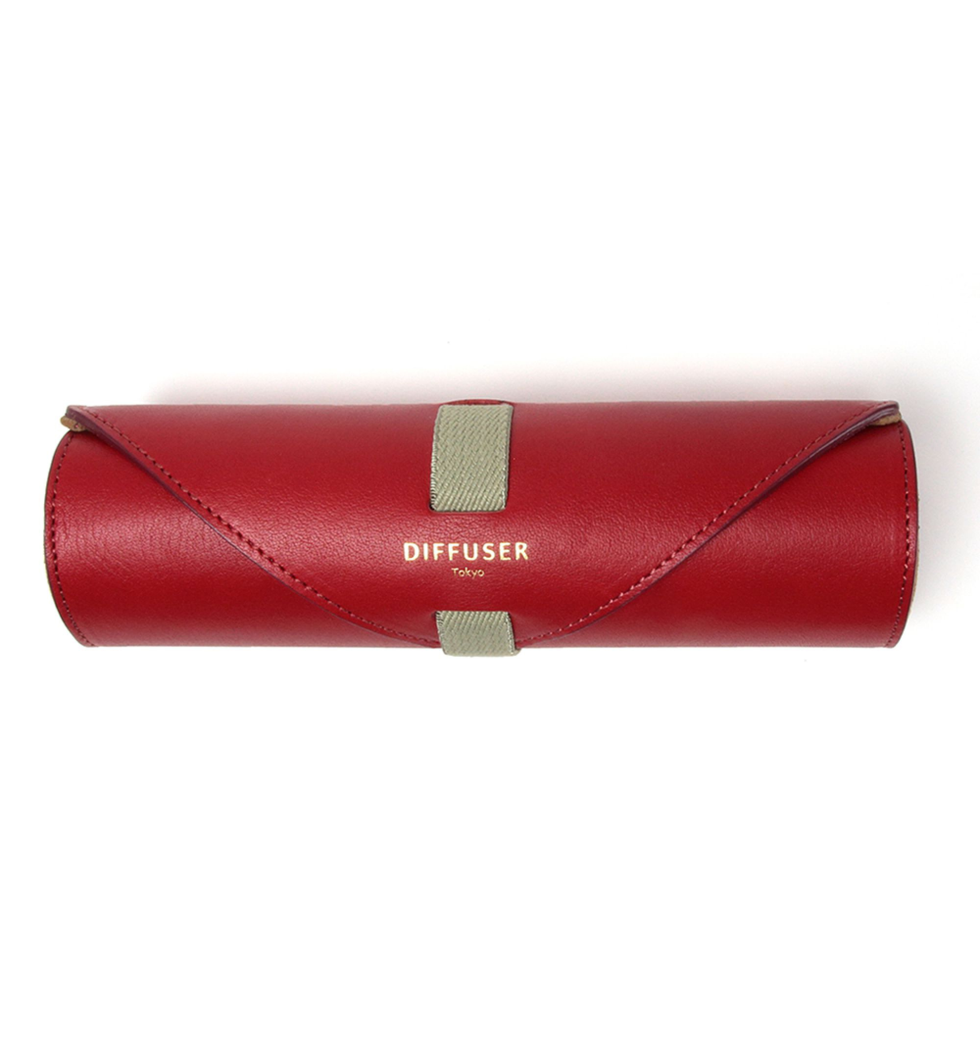 DIFFUSER TOKYO / OIL LEATHER ROLL EYEWEAR CASE / RED & LEIGHT BROWN