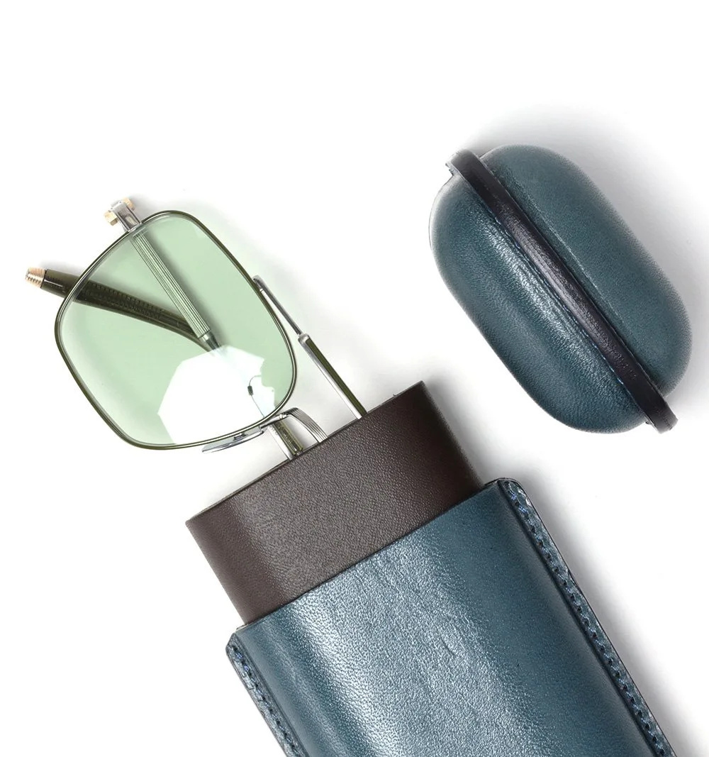 DIFFUSER TOKYO / WETFORMING LEATHER EYEWEAR CASE / BLUE & DARK BROWN