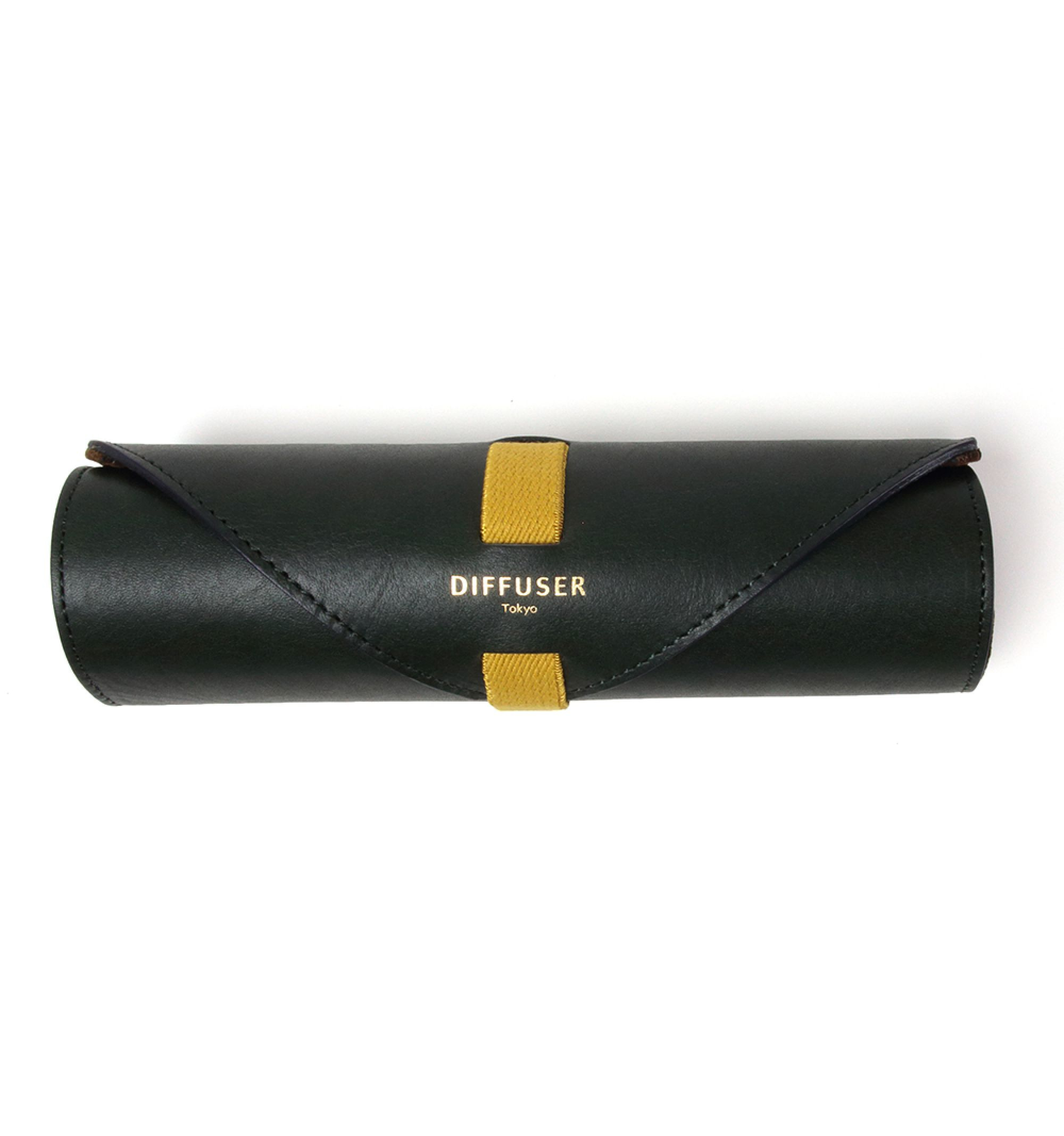 DIFFUSER TOKYO / OIL LEATHER ROLL EYEWEAR CASE / DARK GREEN & BROWN