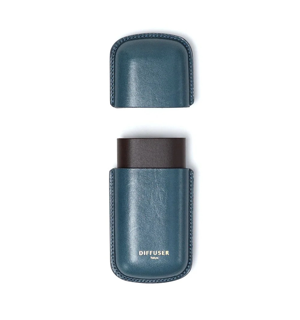 DIFFUSER TOKYO / WETFORMING LEATHER EYEWEAR CASE / BLUE & DARK BROWN